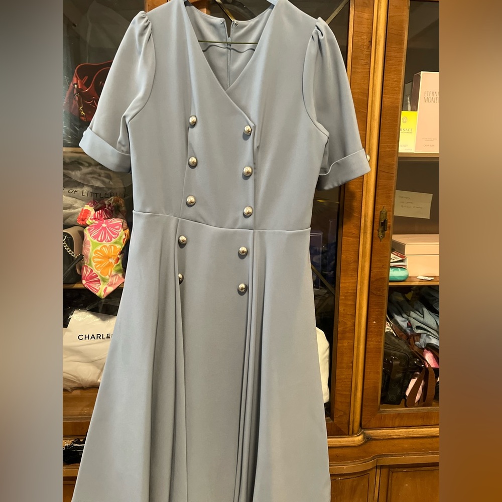 Elegant Blue Double-Breasted Dress